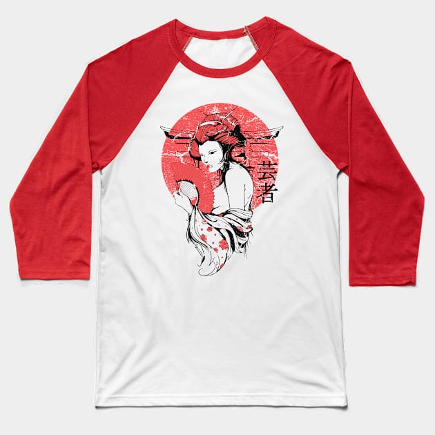 Japan Geisha Art Print for Women and Men Baseball T-Shirt by XOZ